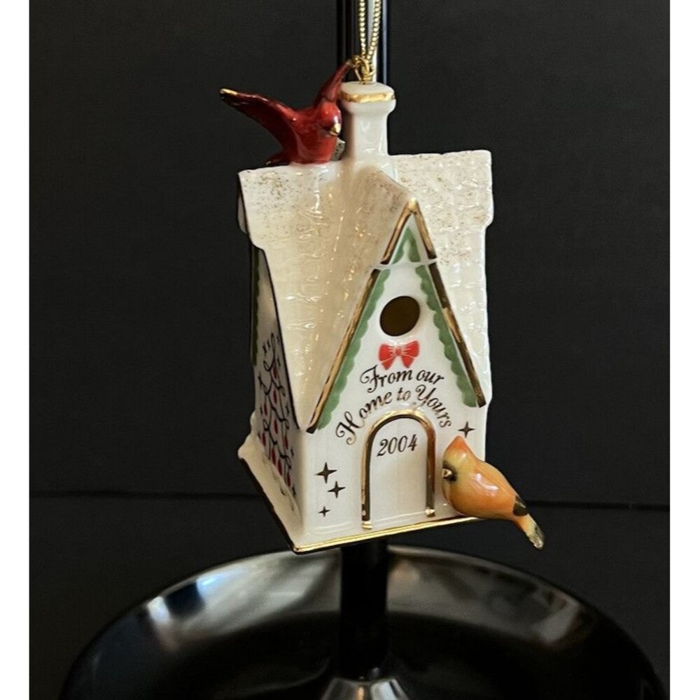 Lenox From Our Home To Yours Birdhouse with Cardinals 2004 Annual Ornament